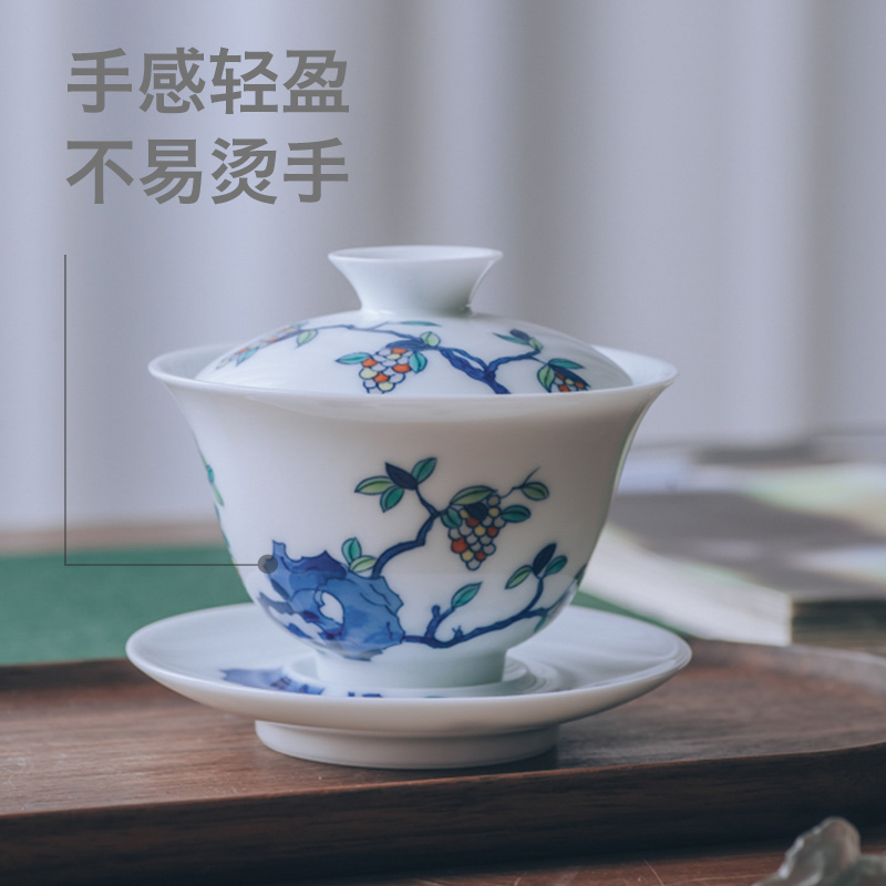 Get in only three tureen large kung fu tea set of jingdezhen blue and white tea bowl thin foetus GaiWanCha white porcelain cup