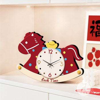 Year of the Horse Desktop Clock Ornament, Get Rich Immediately, New Year Tabletop Red Clock, Cream-Colored Vintage-Style Living Room Wall Clock