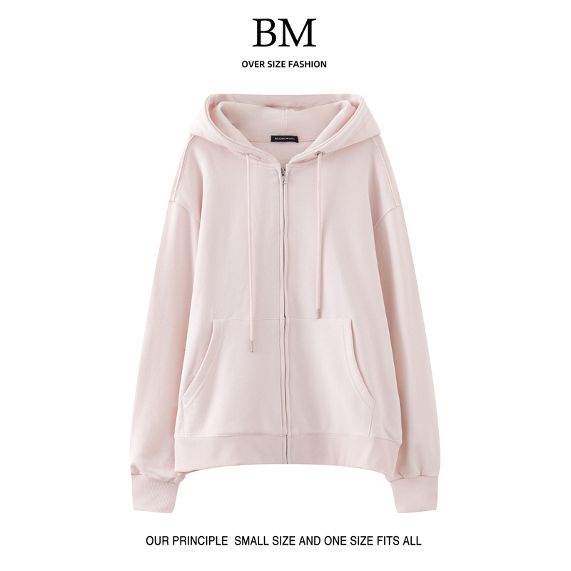 Bm Fashion New Slim-Fit Kangaroo Pocket Hooded Cardigan Sweatshirt Bm Autumn Casual Thin Jacket Top