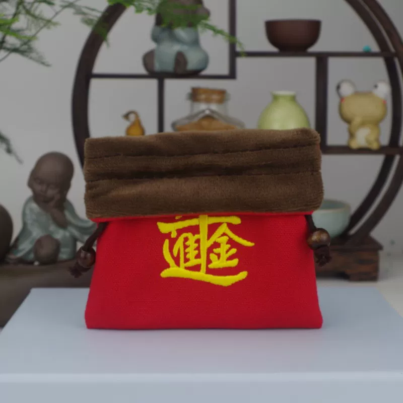 Red cloth bag, jewelry storage bag, festive storage system, with embroidery, for luck