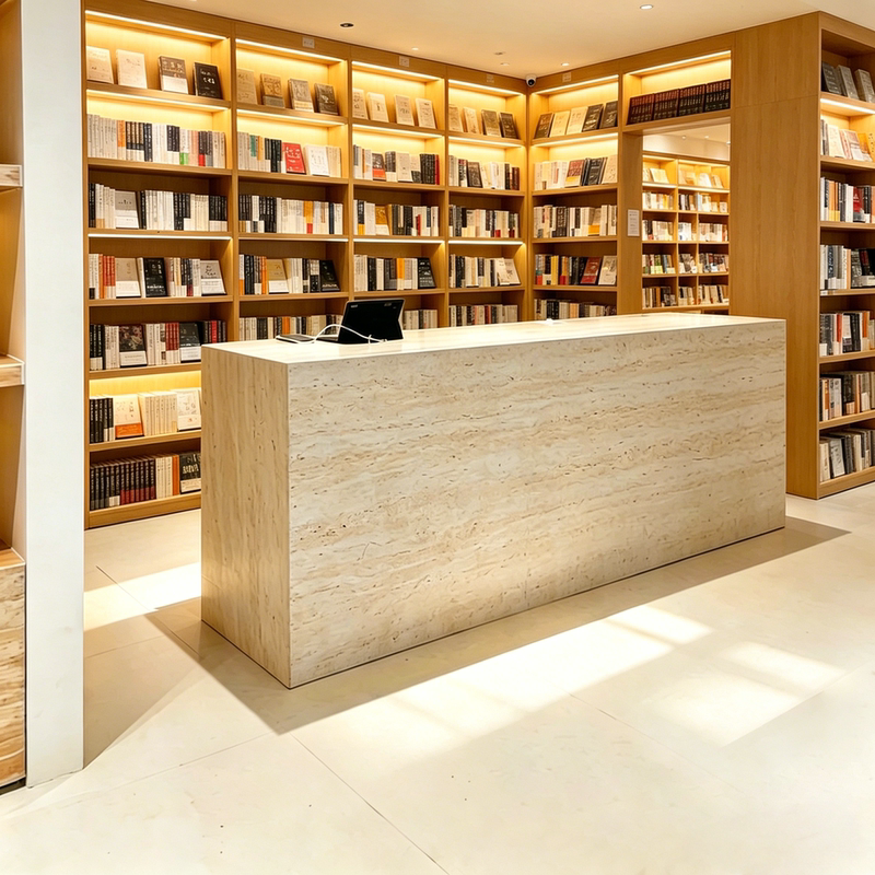 Bookstore Reception Desk, High-End Clothing Store Bar Counter, Cash Register Counter, Faux Travertine Beauty Salon Company Front Desk, Island Counter