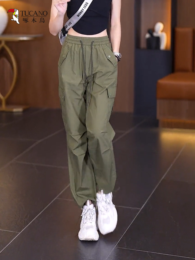 啄木鸟夏季新款休闲工装裤百搭宽松显瘦运动裤爆款束脚裤抽绳女裤