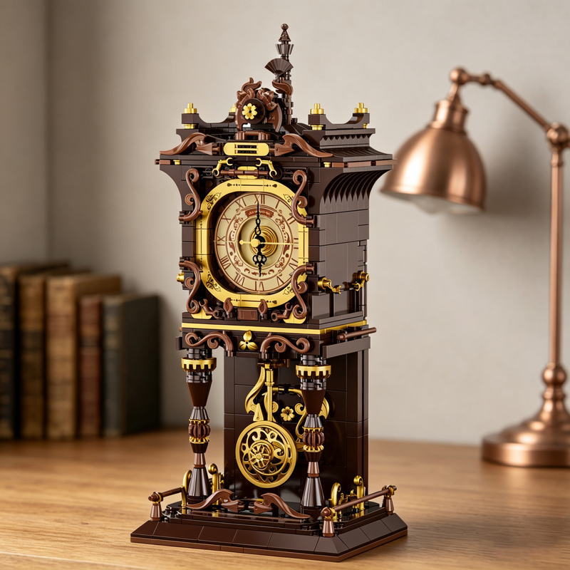 Jkai Jiaqi Retro Pendulum Clock Vintage Nostalgic Clock Building Block Ornament Classic Collectible Toy Model for Boys