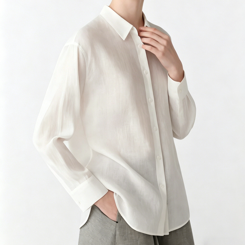 Jancey Z* He Affordable Quality Commuter 100% Ramie Plain Weave Shirt, Thin, Slim Fit, Breathable for Summer