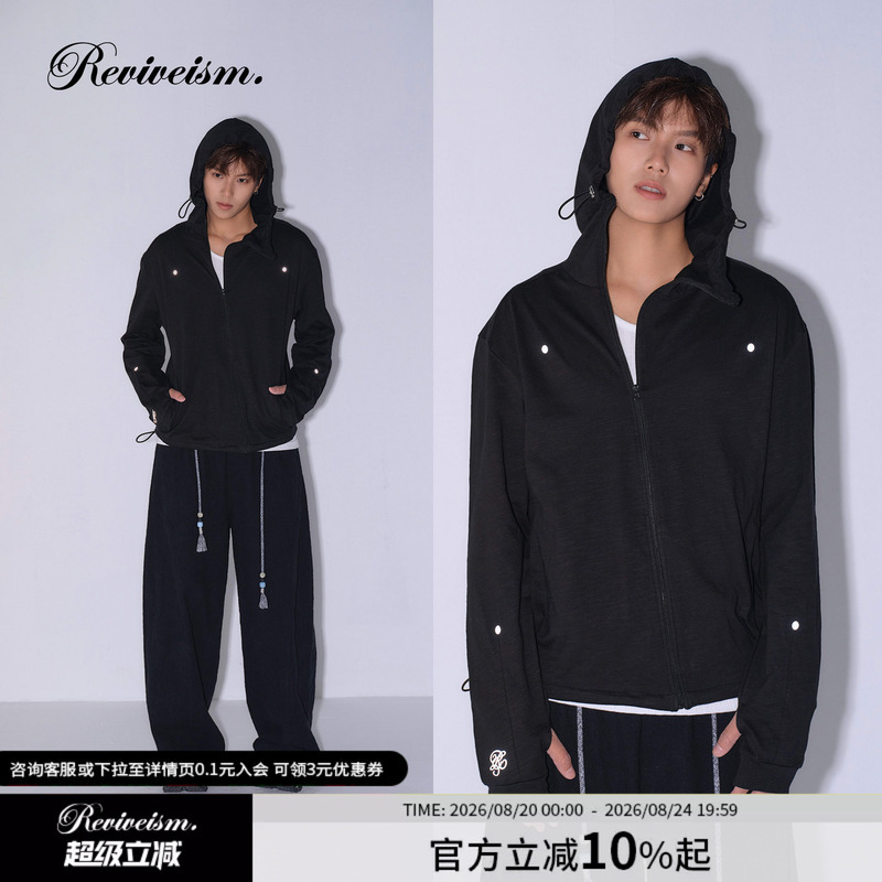 Reviveism 170G/M² Slub Cotton Diagonal Zipper Reflective Dot Structure Ninja Cuffs Skin Clothing Sun Protection Reviveism 170G/M² Slub Cotton Diagonal Zipper Reflective Dot Structure Ninja Cuffs Skin Clothing Sun Protection