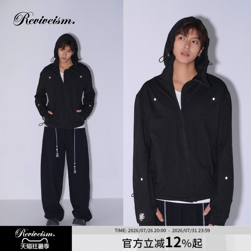 Reviveism 170G/M² Slub Cotton Diagonal Zipper Reflective Dot Structure Ninja Cuffs Skin Clothing Sun Protection Reviveism 170G/M² Slub Cotton Diagonal Zipper Reflective Dot Structure Ninja Cuffs Skin Clothing Sun Protection