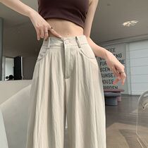 Extra large size fat mm 200 pounds ice silk cotton and linen wide leg pants for women summer high waist Japanese style lazy Yamamoto pants casual pants