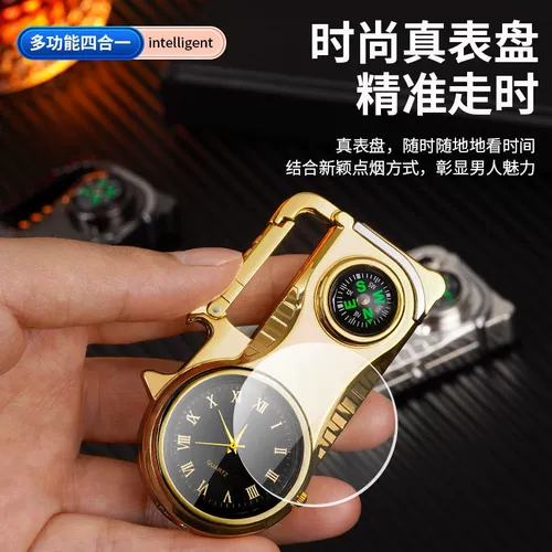 Креативные универсальные неоновые ветрозащитные часы, металлическая зажигалка, брелок