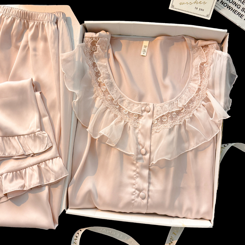 French Zayviar Princess Style Pajamas for Women Spring and Autum 2025 New Silk Girly Pink Long-Sleeved Home Clothes