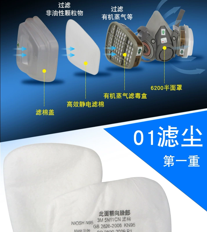 Mặt nạ phòng độc 3m 6200 phun sơn hữu cơ đặc biệt mặt nạ phòng độc than hoạt tính chống mùi trang trí chống bụi thuốc trừ sâu mặt nạ bảo hộ lao động