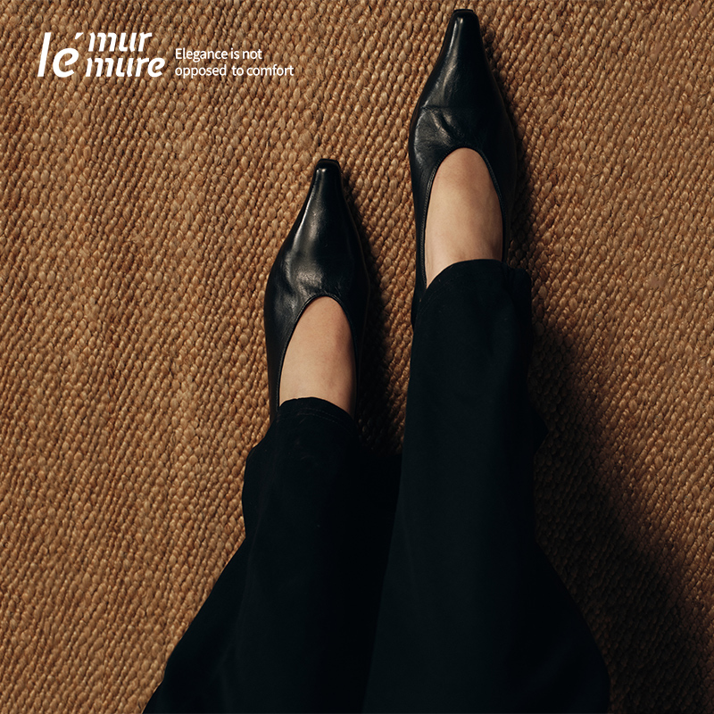 Le' Murmure Spring and Autumn New Vintage High-Heeled Shoes, Elegant Horsehide Single Shoes, French Evening Style Slip-Ons