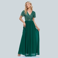 2022 New Women Green Evening Dresses Elegant V-Neck Sequins