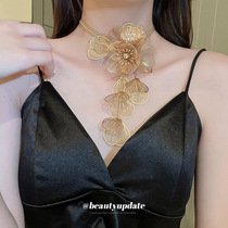 Diamond-encrusted flower tassel three-layer necklace European and American exaggerated hot girl light luxury luxury clavicle chain necklace versatile