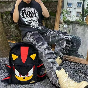 New LAOSHU Campus Versatile Sonic Shadow Black Plush Niche Backpack Couple Student Travel School Bag