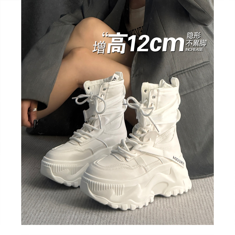 Lace-Up Motorcycle Boots Short Boots 2026 Spring New Style Invisible Height-Increasing Women's Shoes 12cm Thick Sole for Petite People Lace-Up Motorcycle Boots Short Boots 2026 Spring New Style Invisible Height-Increasing Women's Shoes 12cm Thick Sole for Petite People