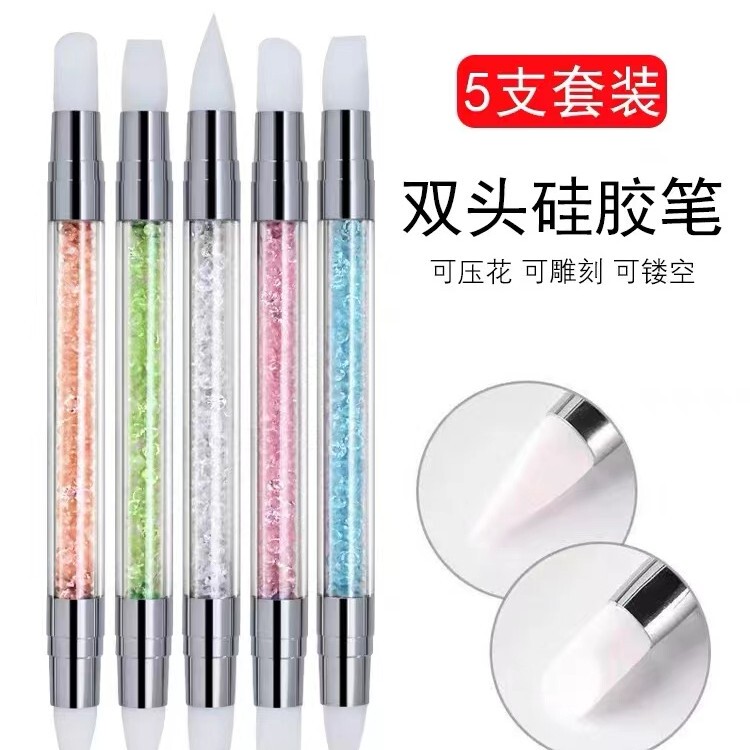 Nail Art Silicone Double-Ended Embossing Pen Nail Decal Sticker Carving Gradient Pressing Stick Magic Mirror Powder Stick Brush Tool