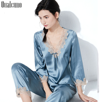 qualcuno sexy real silk pyjamas womens spring summer long sleeves long pants suit thin sayings silk home clothes autumn