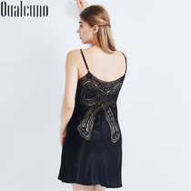 Sexy Silk Nightdress Women Summer Sling Silk Pajamas Black Heavy Mulberry Silk Home Clothes