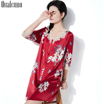 qualcuno heavy pound samese silk sleeping dress lady summer sexy lace mid-sleeve sleeping clothing thin family clothes
