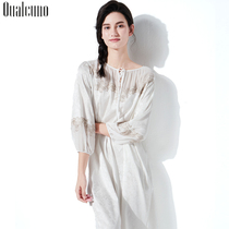 New Heavy Pound Mulberry Silkworm Silk Sleeping Dress Woman Summer Long Sleeve Sleeping Clothing Thin to Increase Loose white Home Home Clothes