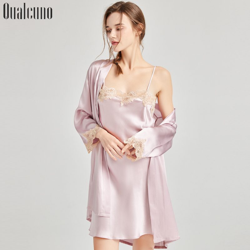 Sexy Silk Pajamas for Women, Spring and Summer Camisole Nightgown, Long-Sleeved Robe Set, Mulberry Silk Loungewear, Bathrobe