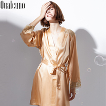Silk pajamas female spring summer sexy suspenders nightgown nightgown suit heavy Mulberry Silk solid color silk home wear