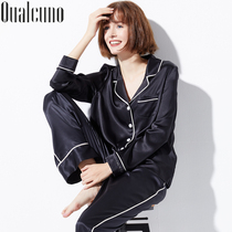 Broken silk pajamas women Spring Summer black long sleeve trousers silk suit heavy mulberry silk home clothing