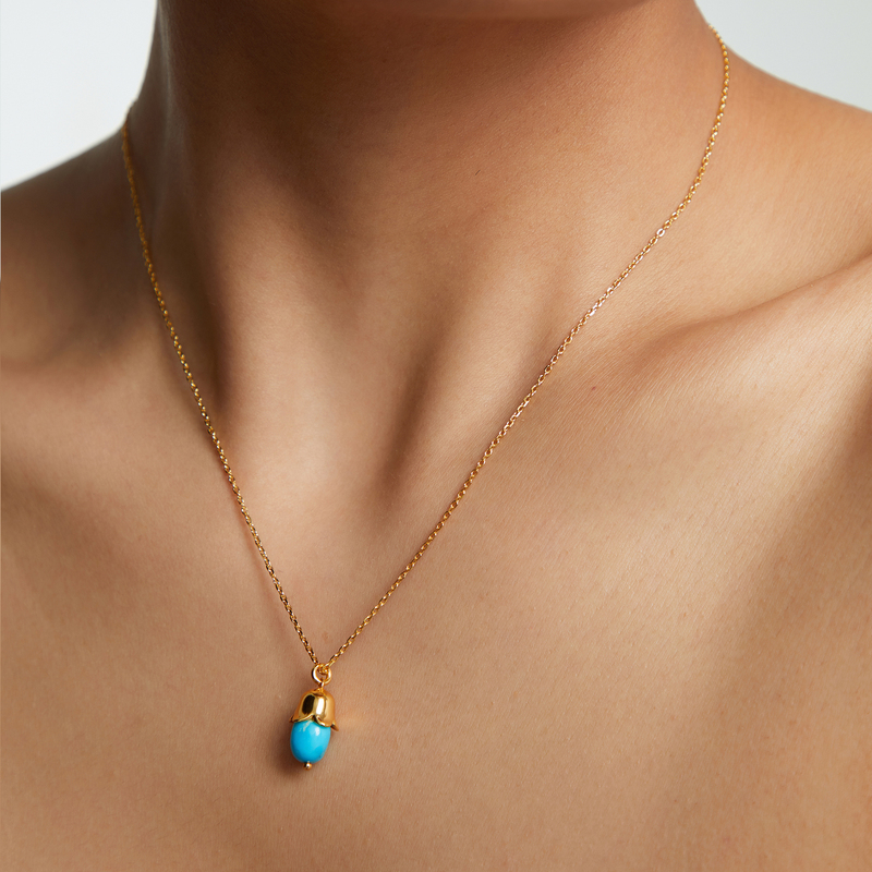 Wuduo Simple Flower Bud Natural Irregular Turquoise Clavicle Chain Autumn and Winter Blue Unique Layered Design Necklace
