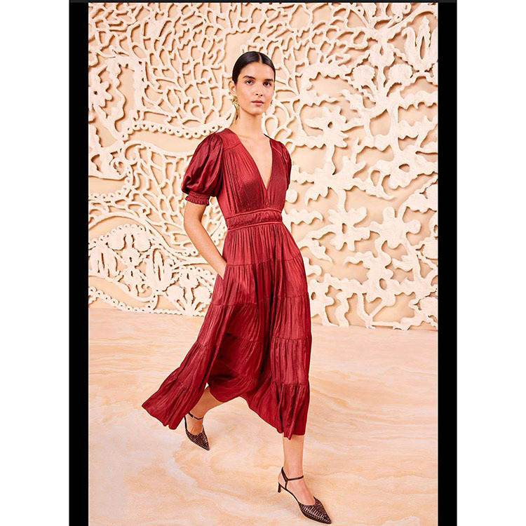 American Luxury Brand Uj Original Elegant Pleated Waist-Slimming and Complexion-Enhancing Mid-Length Dress