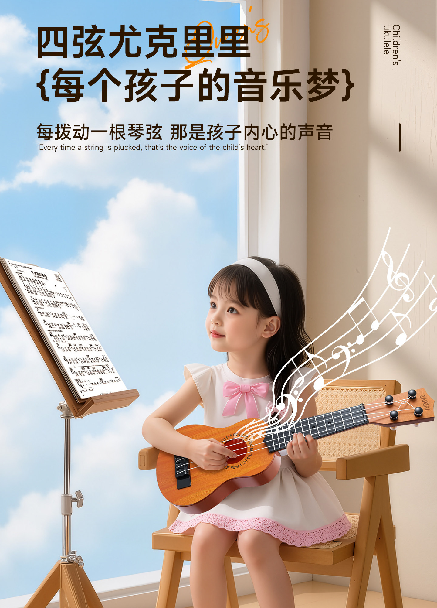 Детская гитара 初学者尤克里里儿童小吉他玩具可弹奏女男孩入门乐器宝宝小提琴h4