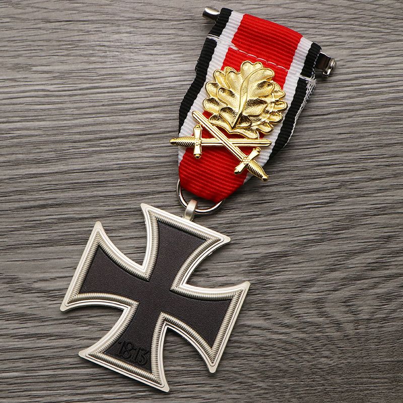 Double Sword Oak Leaf Helmet Iron Cross Medal Prussian Secondary Iron Cross Badge Reengrave with Chest Pin Pendant-Taobao