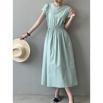 Yanshuang Korean round neck waist dress for women 2024 summer you can wear single breasted A-line long skirt before and after 66265