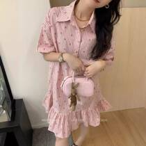 SUESTUDIO bow striped shirt long skirt womens summer new French niche short-sleeved dress 56121