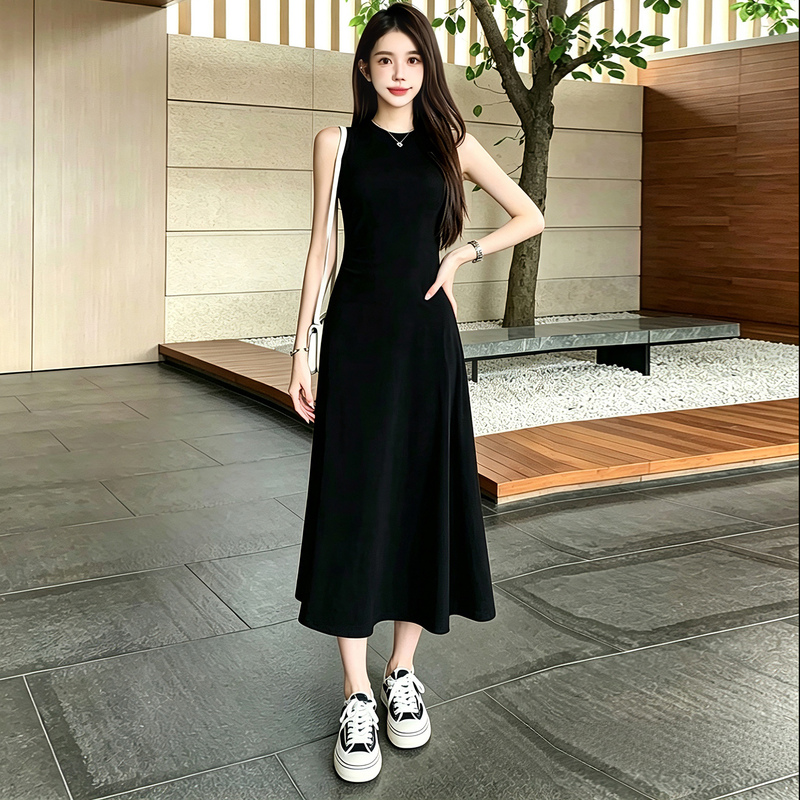 Black Dress for Women, Summer Sleeveless Tank Dress, 2026 New Style, High-End Slim-Fit Waist-Cinching Elegant Long Dress