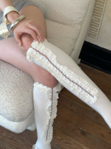 JawJaw original underwear buckle fully handmade heavy lace calf socks niche fashionable design