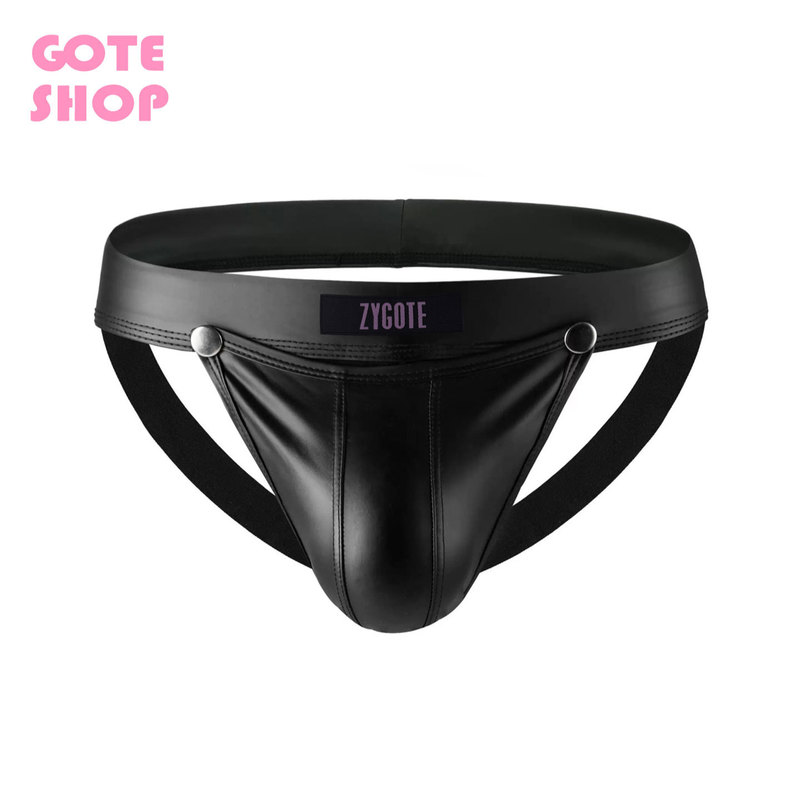 Gote Shop Leather Double Thong [Zygote] Sexy Faux Leather Detachable Pouch Men's Thong Double Thong