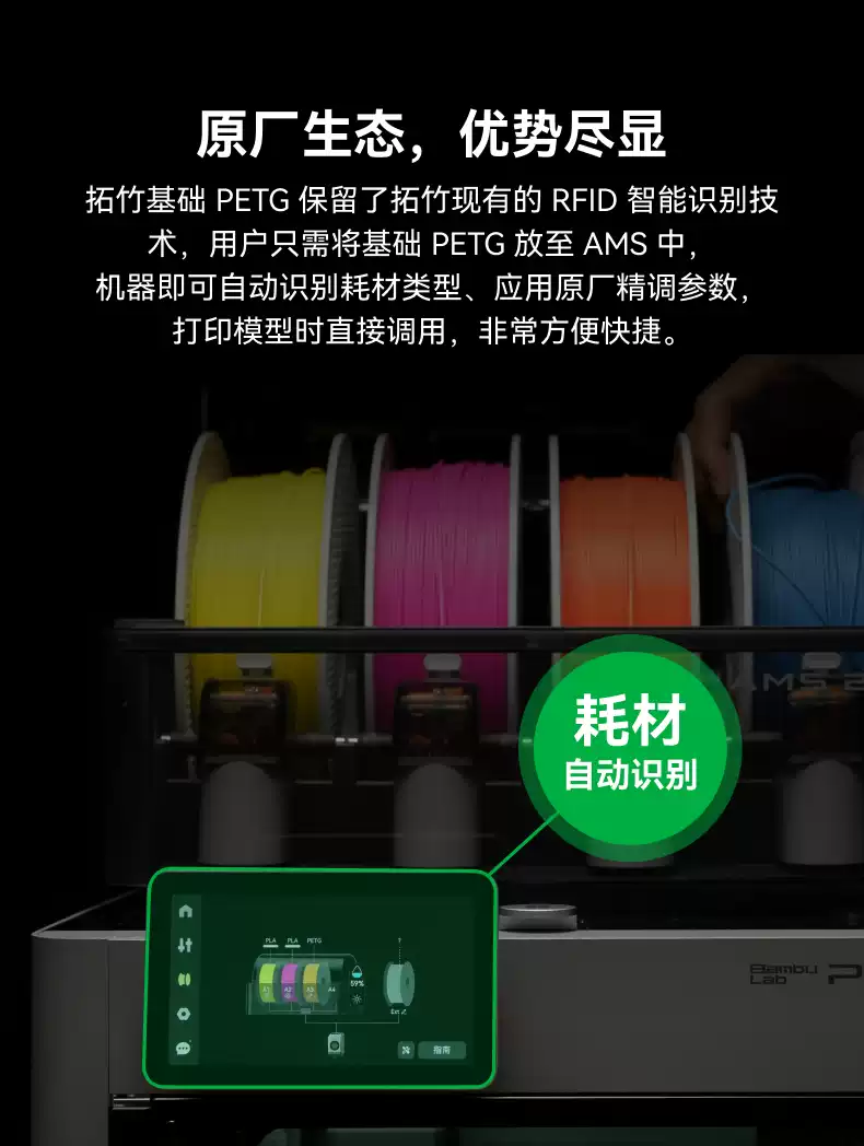 【2025新版】 拓竹 基础PETG Basic 3D打印耗材 强韧升级 户外优选 更少拉丝 耐摔耐水耐候 RFID智能识别