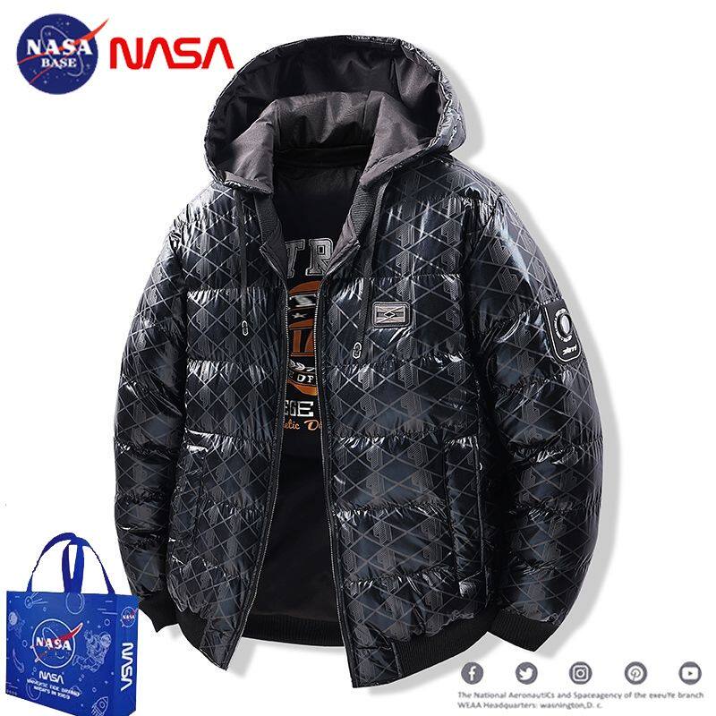 Двусторонняя пуховая стеганая куртка NASA, мужская глянцевая зимняя толстая стеганая куртка с капюшоном, бренд tide, свободная теплая стеганая куртка с хлебной подкладкой