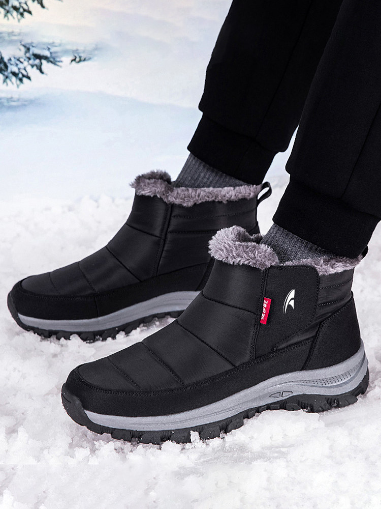 益生健步男鞋冬季款靴子男保暖加绒雪地靴软底轻便中老年爸爸鞋