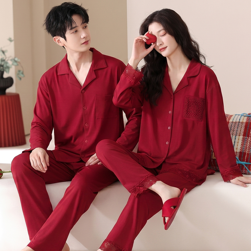 2 Sets Price: Couple Pajamas, Spring and Autumn Style, 100% Pure Cotton, Long-Sleeved, Red, Zodiac Year Wedding Set, Wedding Gift 2 Sets Price: Couple Pajamas, Spring and Autumn Style, 100% Pure Cotton, Long-Sleeved, Red, Zodiac Year Wedding Set, Wedding Gift