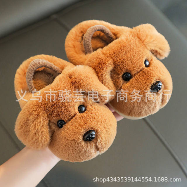 Puppy Children's Slippers Winter Baby Cotton Slippers Warm Non-Slip Indoor Home Cute Thickened with Heel Cover and Fleece Anti-Odor