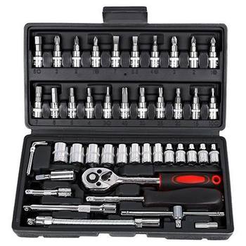 German Imported 46-Piece Tool Set 1/4 Small Flywheel Tool Set Small Ratchet Tool Socket Wrench for Car Repair