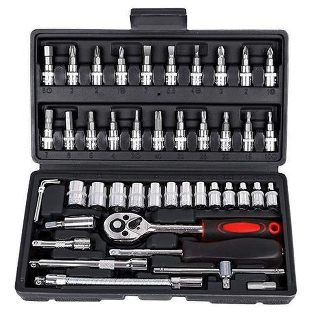 German Imported 46-Piece Tool Set 1/4 Small Flywheel Tool Set Small Ratchet Tool Socket Wrench for Car Repair