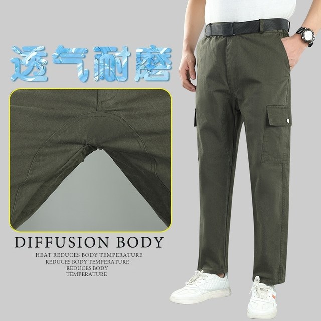 Welding Work Pants for Men, Anti-Scald, Wear-Resistant, Pure Cotton, Multi-Pocket, Loose Fit, Straight-Leg Workwear Pants