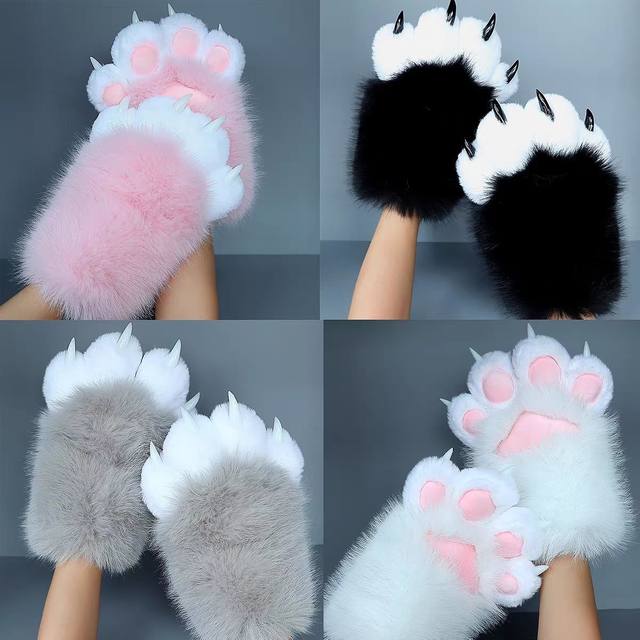 Super Cute Plush Animal Claw Gloves Cosplay Gloves Soft Wearable Cat Girl Nails Squeaky Cat Claw Gloves