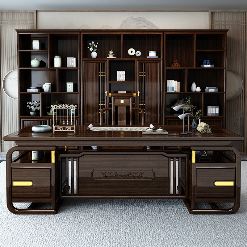 New Chinese Style Ebony Solid Wood Desk Class Desk Villa Boss Ceo Desk Desk Writing Desk Computer Desk High-End