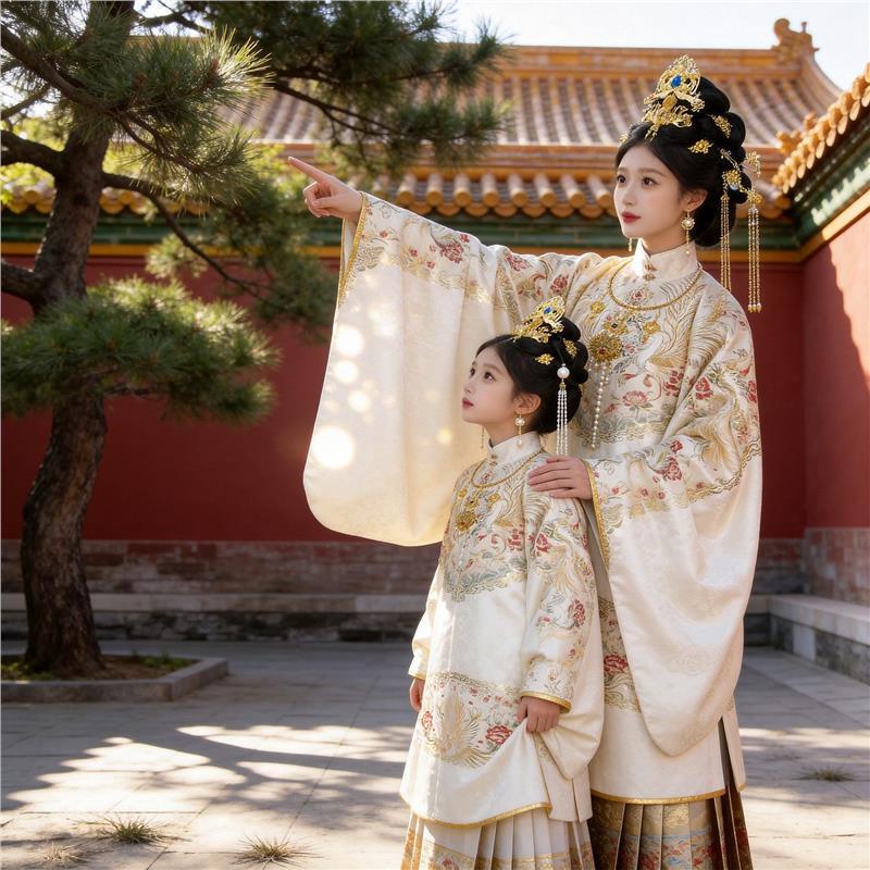 Ming Dynasty Hanfu Parent-Child Outfits, Grand Robes for Noble Girls of the Ming Dynasty, Spring and Summer, Luxurious Aristocratic Style, New Chinese Style, Popular for Travel Photography