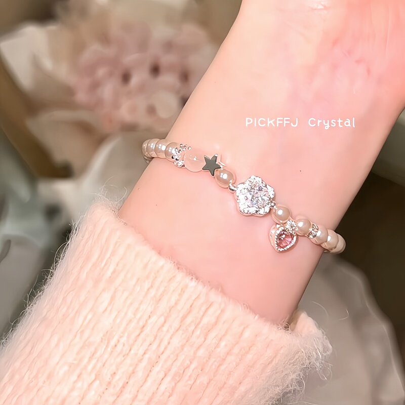 [Sweet Dreams] Pink Shell Pearl Pink Crystal Zircon Flower Crystal Bracelet, Stylish Design, Birthday Gift for Women