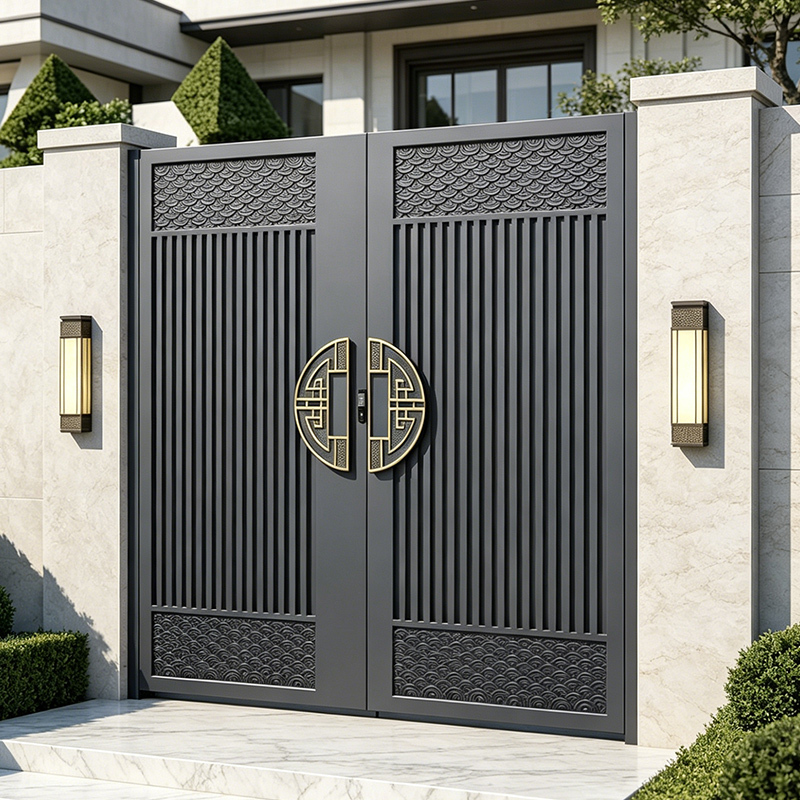 Aluminum Alloy Finely Carved Villa Courtyard Double-Door Gate with Aluminum Alloy Gold Handle and Aluminum Carving for Rural Self-Built Homes Aluminum Alloy Finely Carved Villa Courtyard Double-Door Gate with Aluminum Alloy Gold Handle and Aluminum Carving for Rural Self-Built Homes