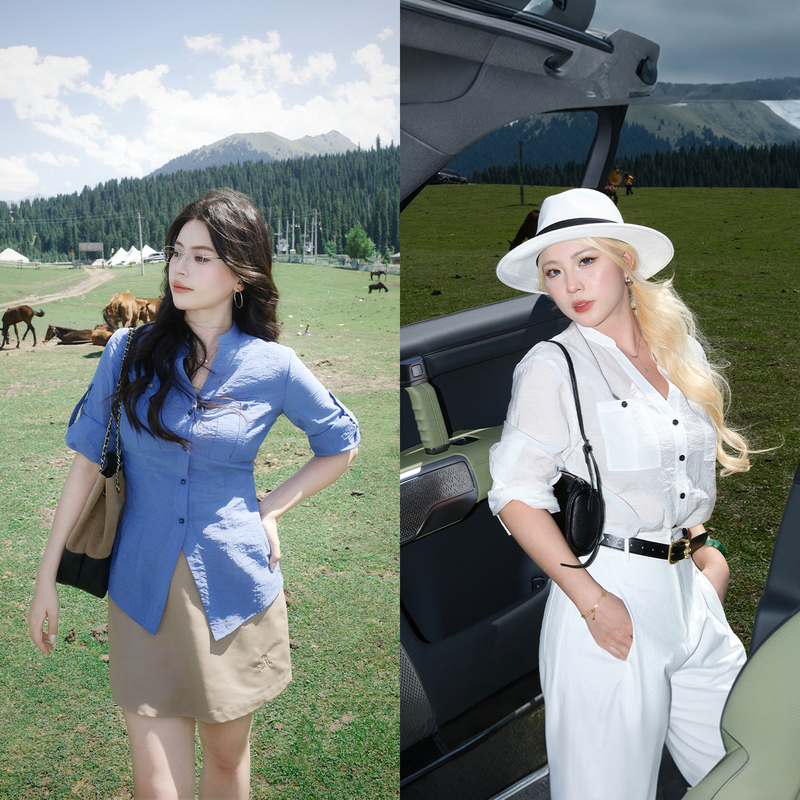 Nuomizi [Han Han Ouni Top] High-End Shirt for Women, Spring and Autumn, Slightly Plus Size, Loose Fit, White Waist-Cinching Shirt